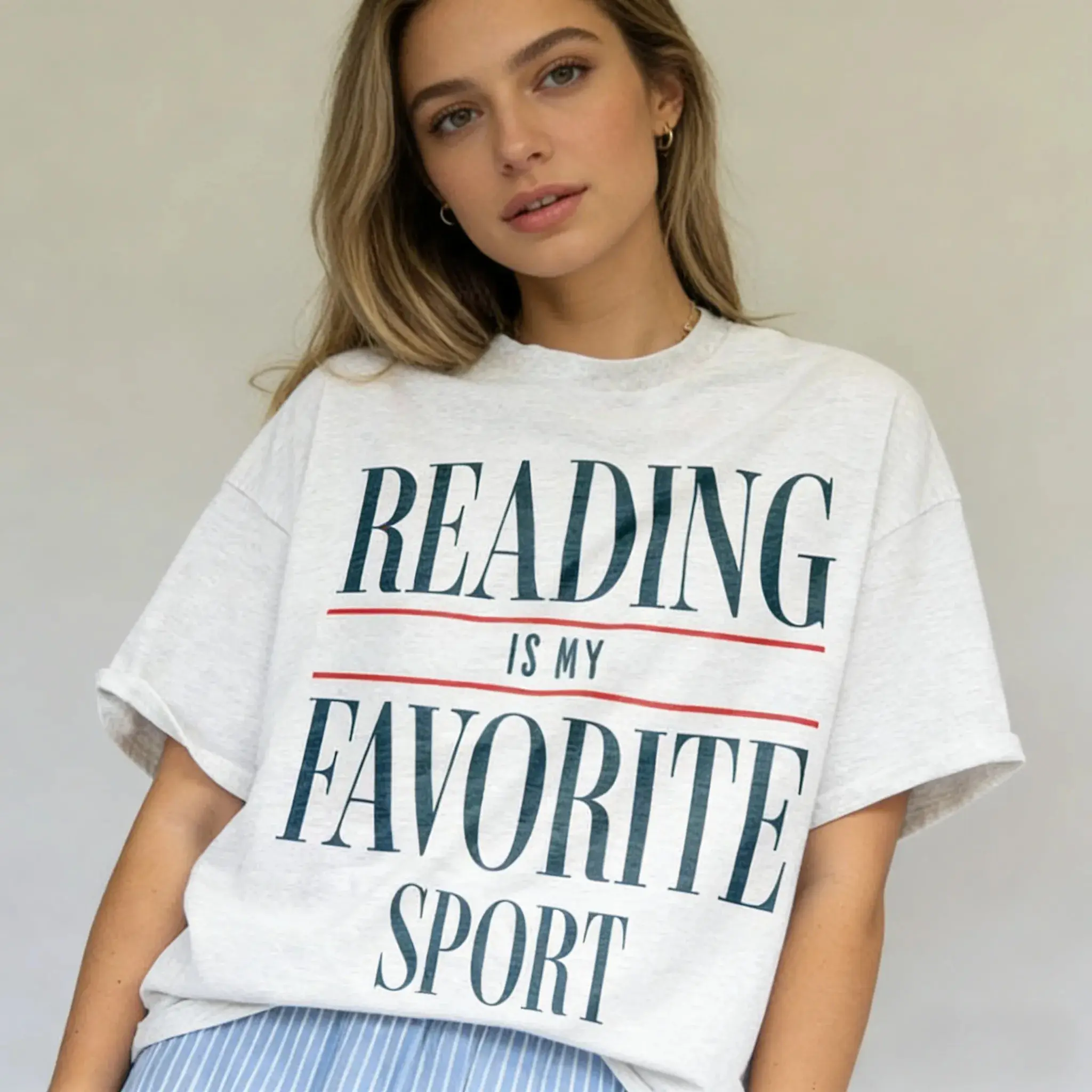 Vintage Tropical Print Cotton T-Shirt - "Reading Is My Favorite Sport" Graphic, Everyday Essential Comfortable Fabric, Light, Round Neck, Fitted, Breathable Sports & Outdoor Top, Bookish Gift for Bookworms