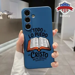 Bible Verse Aesthetic Christian Pattern Straight Edge Phone Case Compatible with Galaxy S26 S23 Ultra S24 Plus S25 S22+ Shockproof Drop Protection Rugged Durable Liquid Silicone Cover Cellphone Protective Smartphone Casing