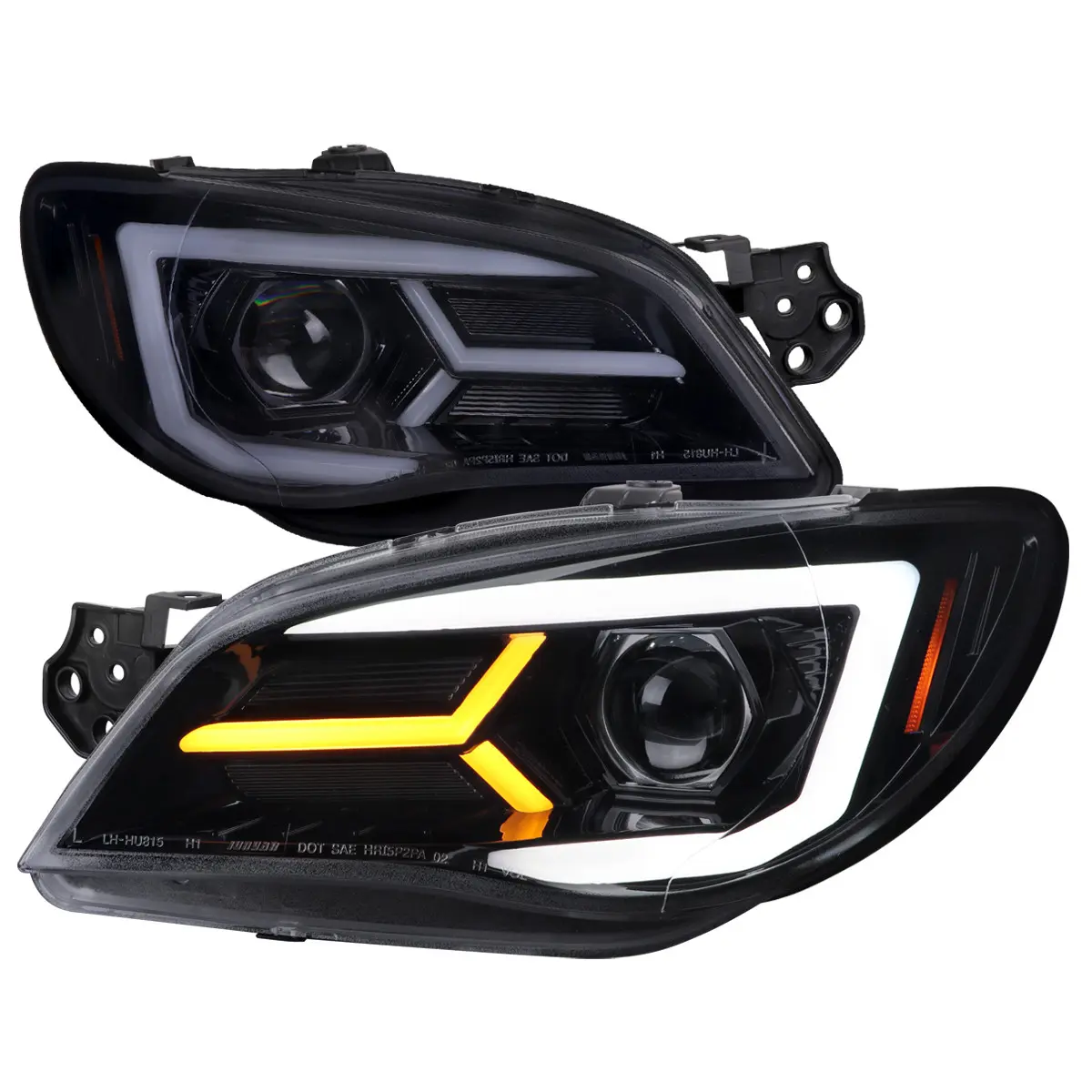 2006-2007 Impreza WRX STI LED Bar Sequential Turn Signal Projector Headlights (Glossy Black Housing/Smoke Lens)