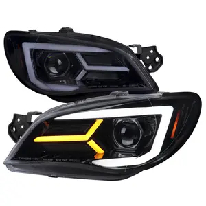 2006-2007 Impreza WRX STI LED Bar Sequential Turn Signal Projector Headlights (Glossy Black Housing/Smoke Lens)