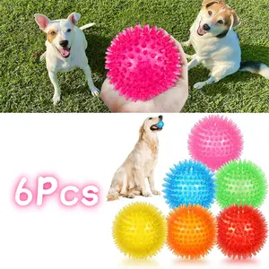 6 Pack Summer Pool Toys for Dogs, 3.5 Inch Floating Squeaky Balls for Fetch in Water, Spiky Chew Toys for Teething Puppies & Small Dogs