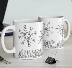 Funny Fck This Hidden Message Coffee Cup, Discreet Swear Word, Subtle Fuk Coffee Mug, Funny Coffee Mug for Coworkers,Aesthetic Floral Profanity Mug for Coworkers, Sarcastic Office Humor Gift, 11oz 15oz White Ceramic Tea Cup