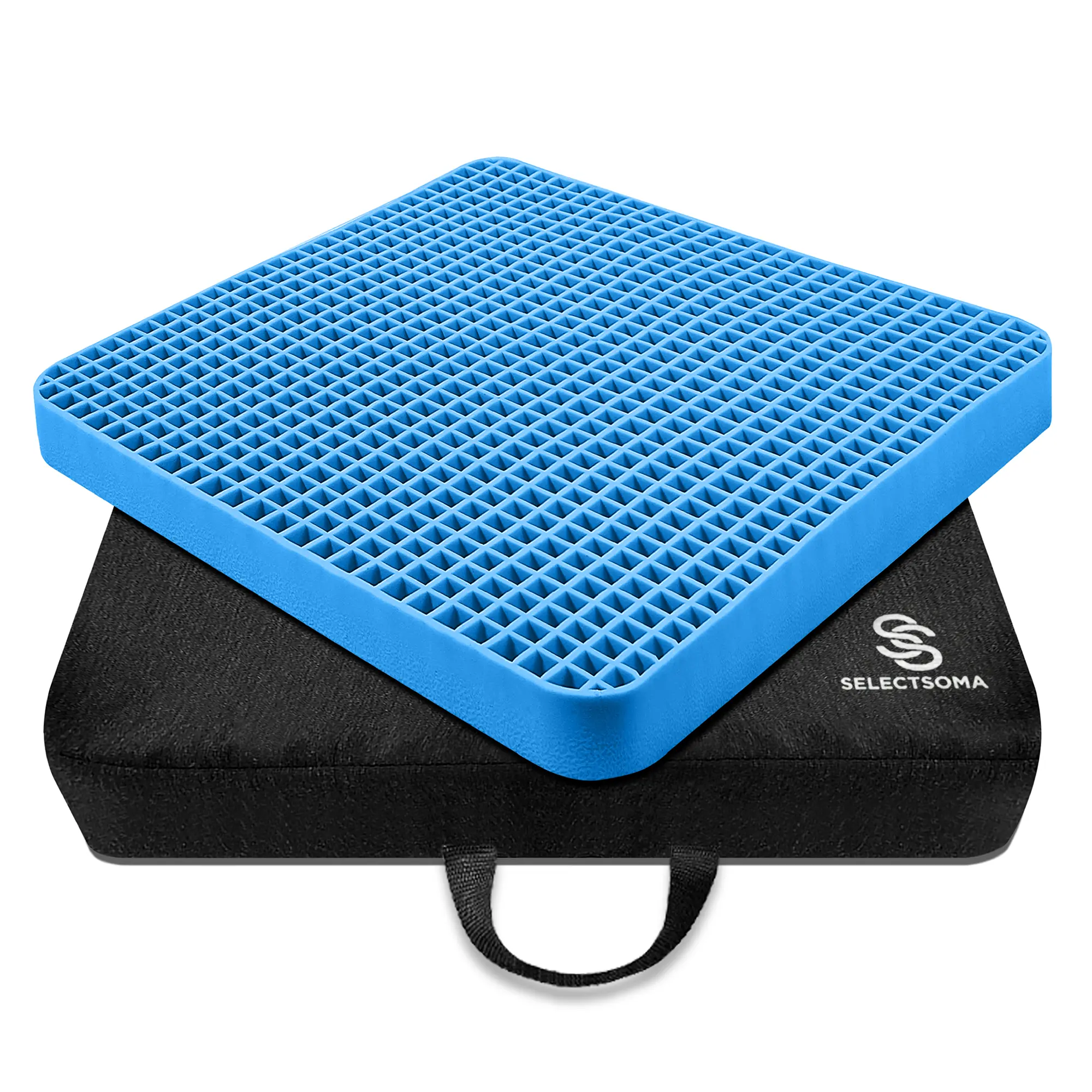 SelectSoma Travel Seat Cushion for Back Sciatica Tailbone Pain Relief Wheelchair Cushion with Thick Double Gel Design for Maximum Comfort and Pressure Relief 16.5x14.5x1.6 Inches