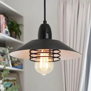 APLOS Farmhouse Vintage Pendant Light Black Fixture Pendant Lights with Spring Frame Adjustable Metal Hanging Lamp for Kitchen [bulb not included]