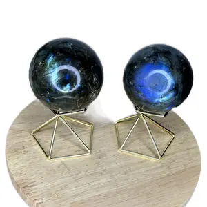 Labradorite Sphere for Spiritual Home Decor - Uber Flashy Stone with Stand Ornaments Eye