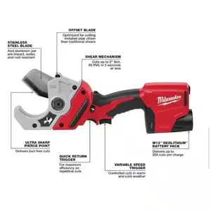Milwaukee M12 12V Lithium-Ion Cordless PVC Pipe Shear (Tool-Only)