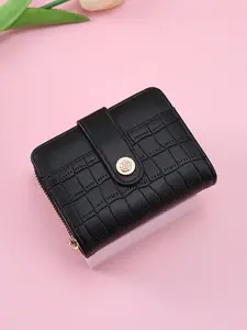 Crocodile Pattern Short Wallet, Camellia Buckle Design, Multi-Card Slot ID Case, Portable Zipper Coin Purse Card Holder