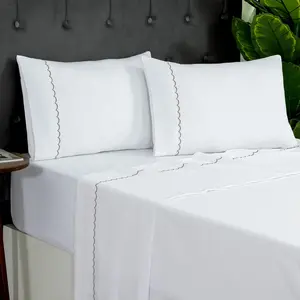 Cotton Sheet Set Full -  Cotton Sateen Embroidered Bed Sheets Set,Soft & Wrinkle-Resistant,Full Sheet Sets, 16" Deep Pocket,4- Includes 1 Fitted Sheet,1 Flat Sheet & 2 Pillowcases