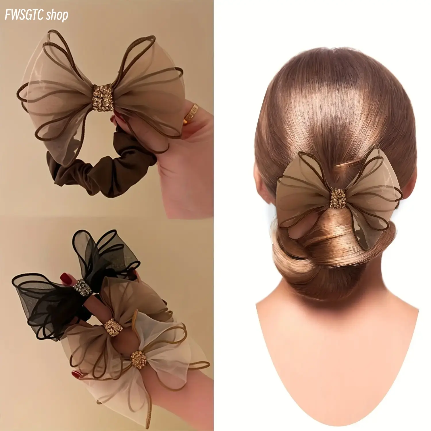 Vintage rhinestone bow headbands 3pcs set for women. High elastic design with mesh and fabric texture, decorated with sparkling rhinestones. Elegant and exquisite, perfect for creating fashionable updos.