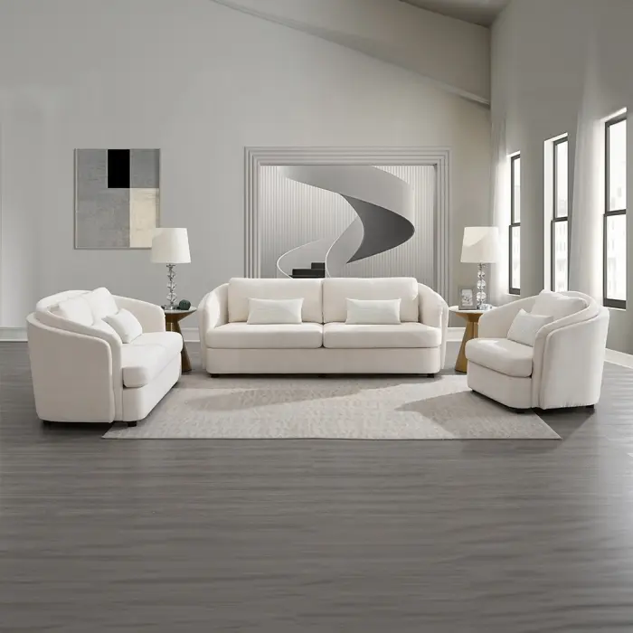 Acme LV02770-71 Modern Sofas Set - Mariko Beige Linen-Like Fabric Sofa & Love Seat with Rounded Backs for Cozy Indoor Living Spaces