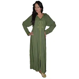 Moroccan Caftans Women Hand Made Djellaba Embroidered Size Extra Large Green