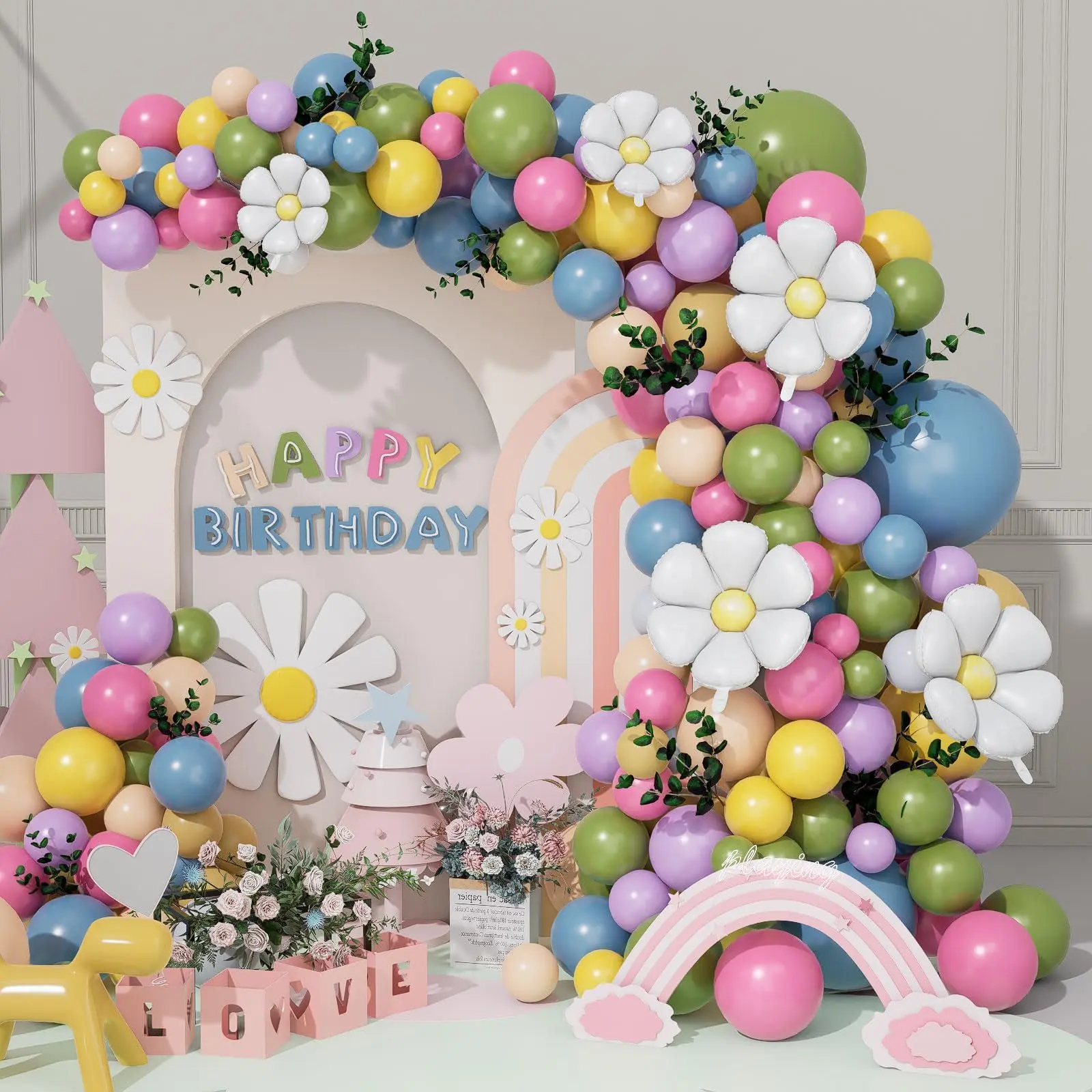 157 Pcs Spring Flower Balloon Arch Kit with Daisy Wildflower Baby Shower Birthday Party Decor