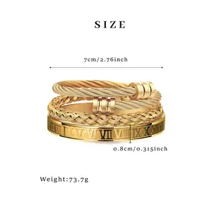 Golden Roman Numeral Bangle Bracelet Stainless Steel Bracelets for Men Twisted Cable Bracelet Adjustable Cuff Bracelet Mens Luxury Jewelry Bracelets Gifts, Men Jewelry