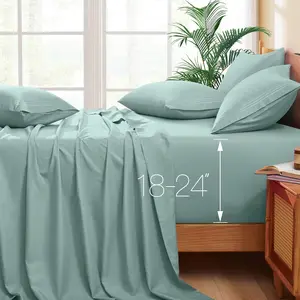 Extra Deep Pocket  Sheets - Fits Mattress 18-24 Inches Deep - 6 count Hotel Luxury 1800 Thread Count Microfiber Sheet Set - Ultra Soft Mint  Size Bed Sheets