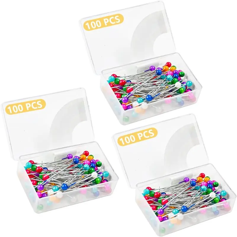 300PCS Sewing Pins for Fabric, Straight Pins with Glass Ball Heads, Multicolor Corsage Stick Pins for Dressmaker
