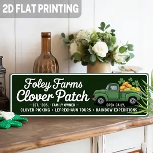 1PC 2D Flat Clover Patch Iron Hanging Sign - Country Style St. Patrick's Day Irish Pub Decoration, Includes Clover and Clover Farm Logo - Farmhouse Wall Art, Rustic Farmhouse Design, Suitable for Home, Seasonal Celebrations - Holiday Decoration