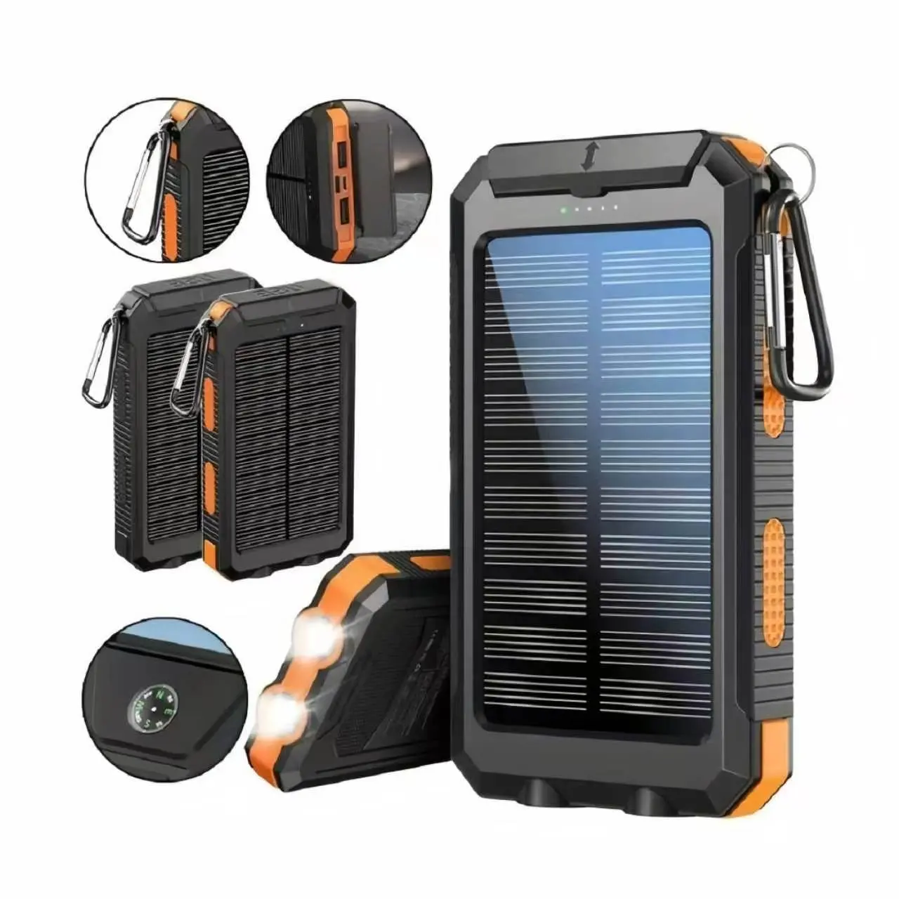 10000mAh solar-powered power bank, multi-functional power bank with dual USB ports and an LED flashlight, portable and waterproof power bank, compatible with mobile phones and electronic accessories, suitable as a holiday gift.