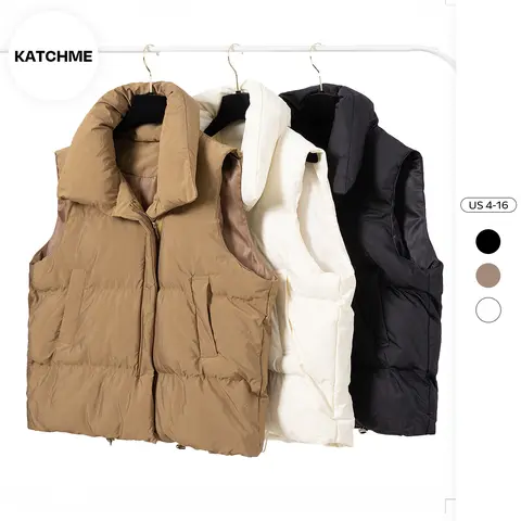 KatchMe Commuter Winter Womenswear Stand Collar Zip-Up Side Pocket Thermal Vest,Basic Womenswear,Vest for Daily Outdoor Wear,Plain Outerwear Jacket