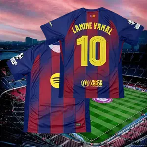 2025 2026 Home Red Blue Yamal 10 Short sleeve Soccer jersey