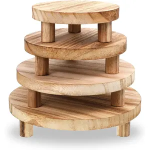 4 count Wooden Risers Display Stands, Round  Risers Display Pedestal Stands Mini Tiered Tray Stand Rustic  Riser for  Decor Kitchen Counter (5", 6", 7", 8",Brown)