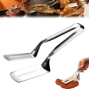 Stainless Steel BBQ Spatula Clamp Set – Heat-Resistant Extended Handle Tongs