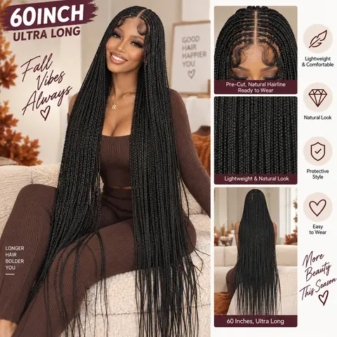 Super Long 60Inch Knotless Box Braided Wig SuperNova Handmade Full Lace Premium Fiber Wigs #Halloween #TikTokShopStockUp #DealsForYouDays #Sohochic