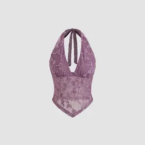 Cider V-neck Halter Knotted Floral Mesh Tank Top SwimWeek