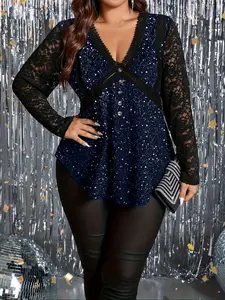 Elegant Lace Floral Mesh Long Sleeve Top, Hollow Out Design, Women's Fashion Blouse, Casual Wear, Spring and Fall Clothing