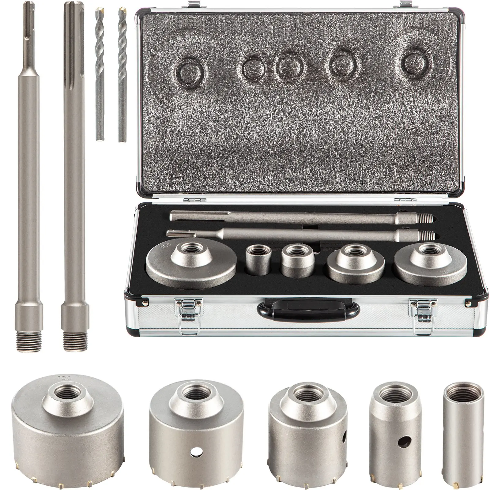 【BackToSchool】VEVOR Concrete Hole Saw Kit, 1-2/11", 1-3/5", 2-9/16", 3-5/32", 3-15/16" Drill Bit Set SDS Plus & SDS MAX Shank Wall Hole Cutter w/a 4-1/3" Connecting Rod for Concrete, Cement, Stone Wall, Masonry, Hole Saw Drill Bit Sets, 10Pcs