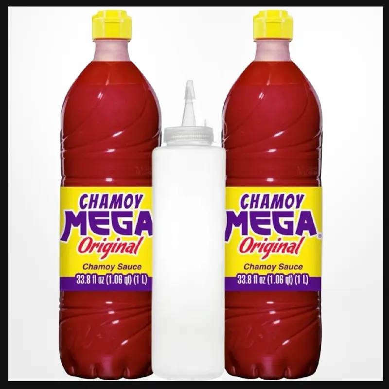 Chamoy Original Salsa 33.8 Oz - 2 Count with Clear Condiment Bottle - 1 Count