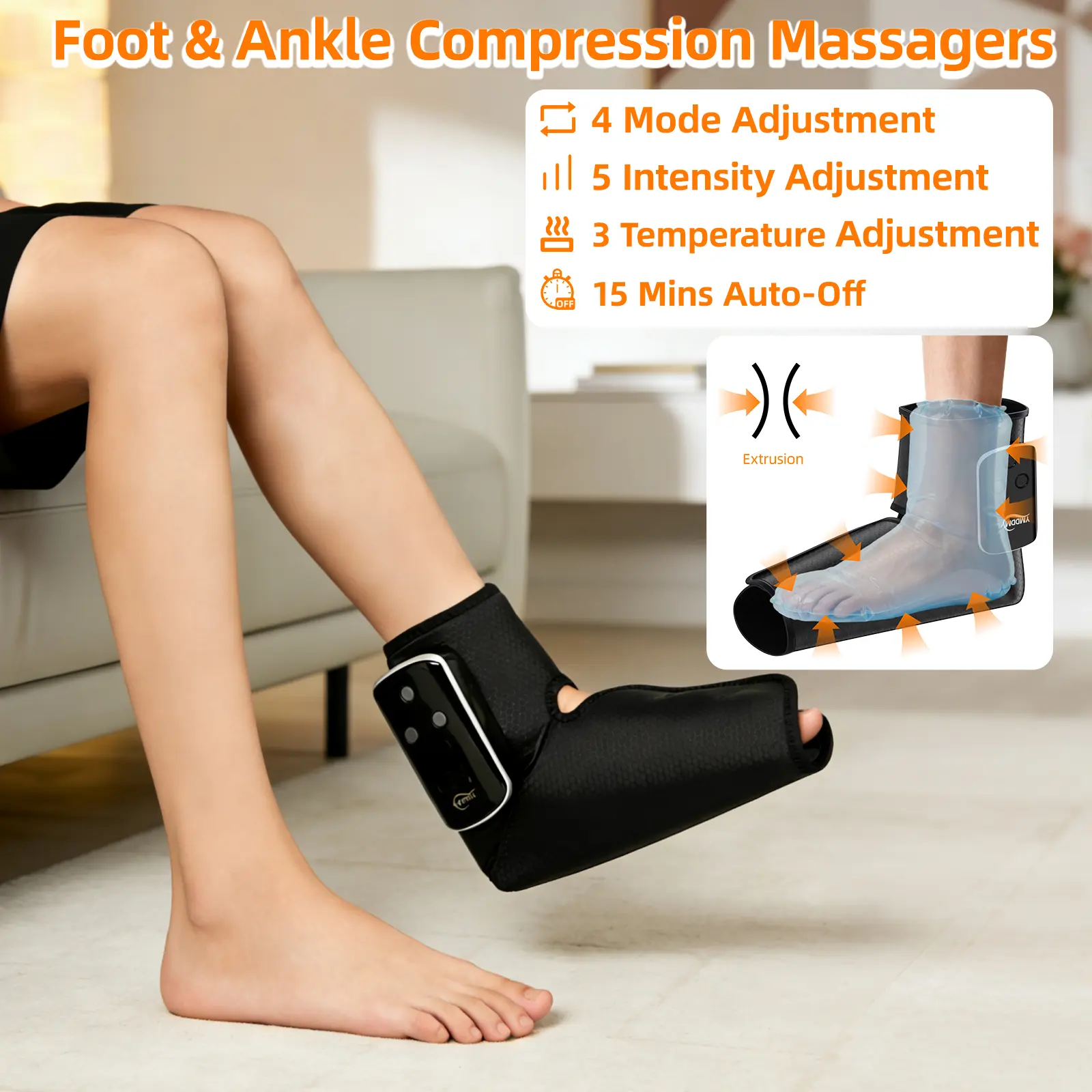 1Pack Air Compression Foot & Ankle Massager for Circulation Pain Relief 4 Mode 5 Intensity 3 Temp Adjustment Auto-Off Gift for Men Women Dad Mom , Massage Devices, Automatic Massager Massage Devices Foot Spa Machine, Foot Massager