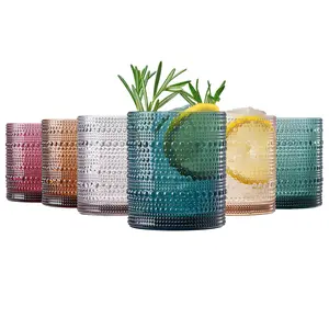 Khen Plastic Hobnail Drinking Glasses Set of 6 Neutral Tones Cups 14oz, Shatterproof & Unbreakable Acrylic Beaded Design, BPA-Free, Dishwasher Safe Indoor/Outdoor Drinkware for Water, Juice, Cocktails