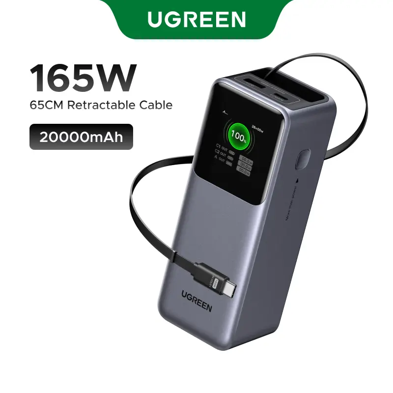 [LIVE ONLY]UGREEN Nexode Power Bank 20000mAh 165W with Built-in Retractable USB C Cable Laptop Travel Portable Charger, 100W Input, Fast Charging for MacBook Pro/Air/iPhone 17 16/iPad Pro/Galaxy S25 Ultra/Dell/HP and More,TIKTOKHOLIDAYHAUL summerwins