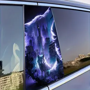2pcs Purple Wolf Stickers for Car Easy to Peel and Stick Decals Protective for B Pillar Car Accessories Adhesive Decoration
