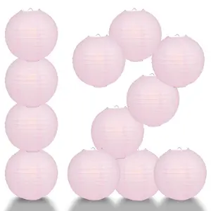 12-Pack 24 Inch Pink Parallel Ribbing Round Paper Lantern