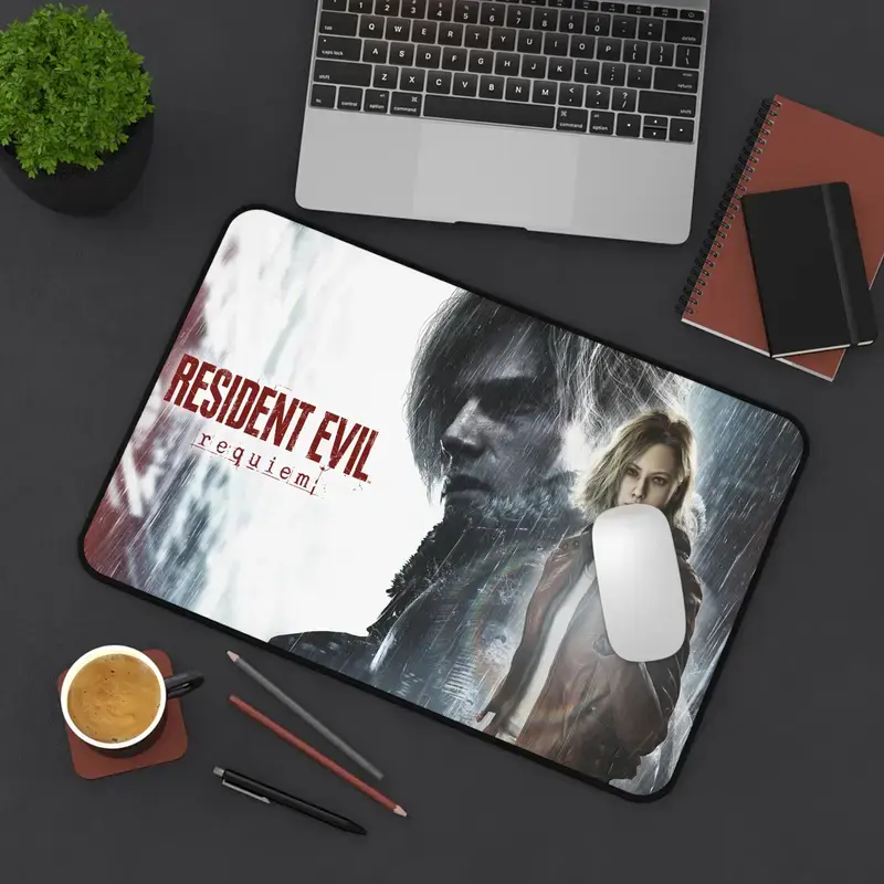 Resident Evil Leon S. Kennedy Gaming Desk Mat, Horror Gamer Setup Extended Mouse Pad, Survival Horror Desk Accessory