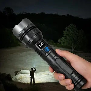 2-in-1 Strong Flashlight (Power Bank)，Digital display of power, Rechargeable, Zoomable, X4Waterproof, Adjustable Brightness Flash Light for Outdoor, Emergency, Camping Accessories，Black Father's Day Gift