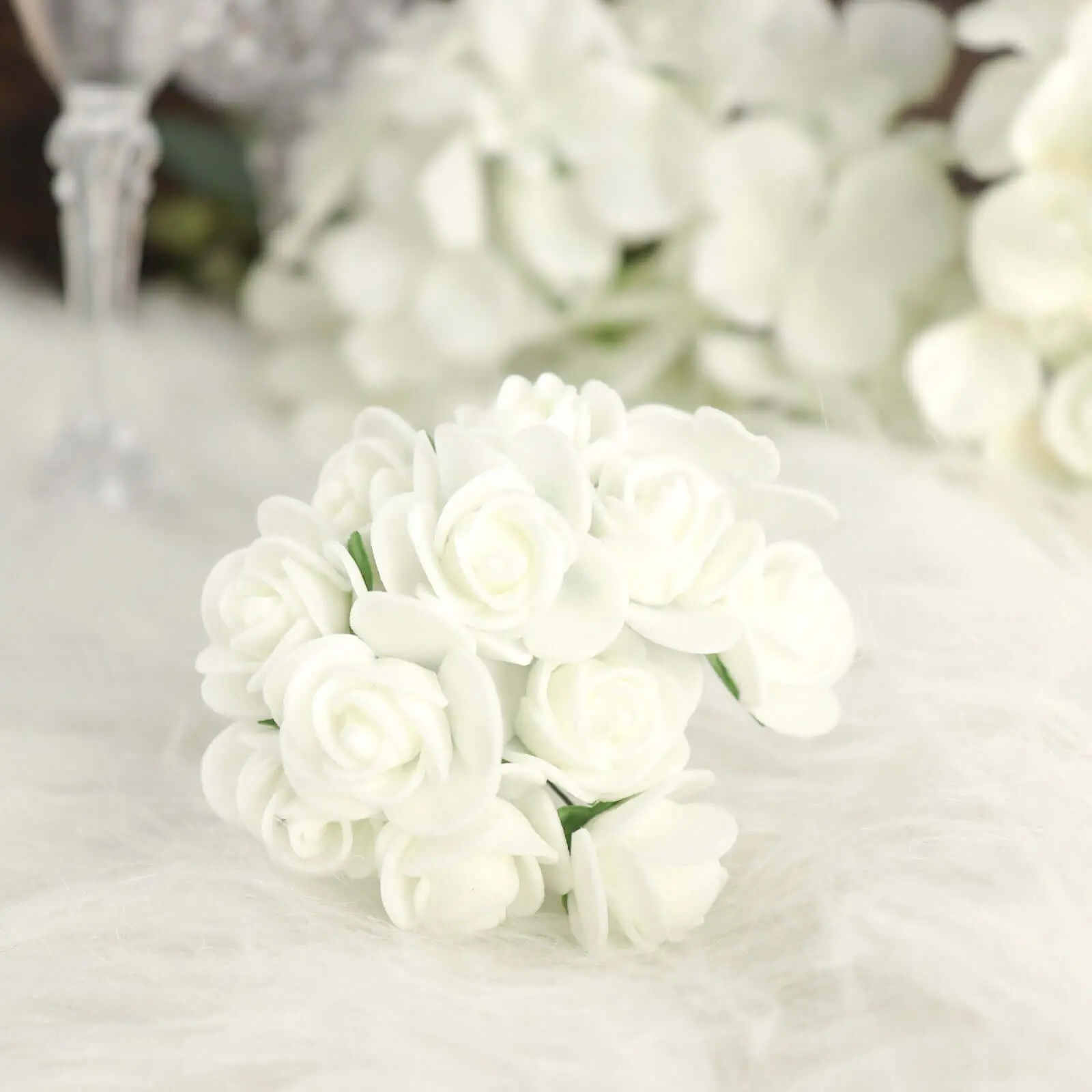 Decorative Real-Touch Artificial Foam Rose Flowers, 48 Ivory 1in Craft Rose Buds with Stems for DIY Home Decor, Floral Decor, Wedding Events Supplies