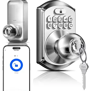 TE018  Door Knob with Keypad, App Control, Keyless Entry Digtal Door Lock with Handle, Remote Share -Time Code, Auto Lock, Easy Installation for Front Door, Bedroom, Rental, Satin Nickel