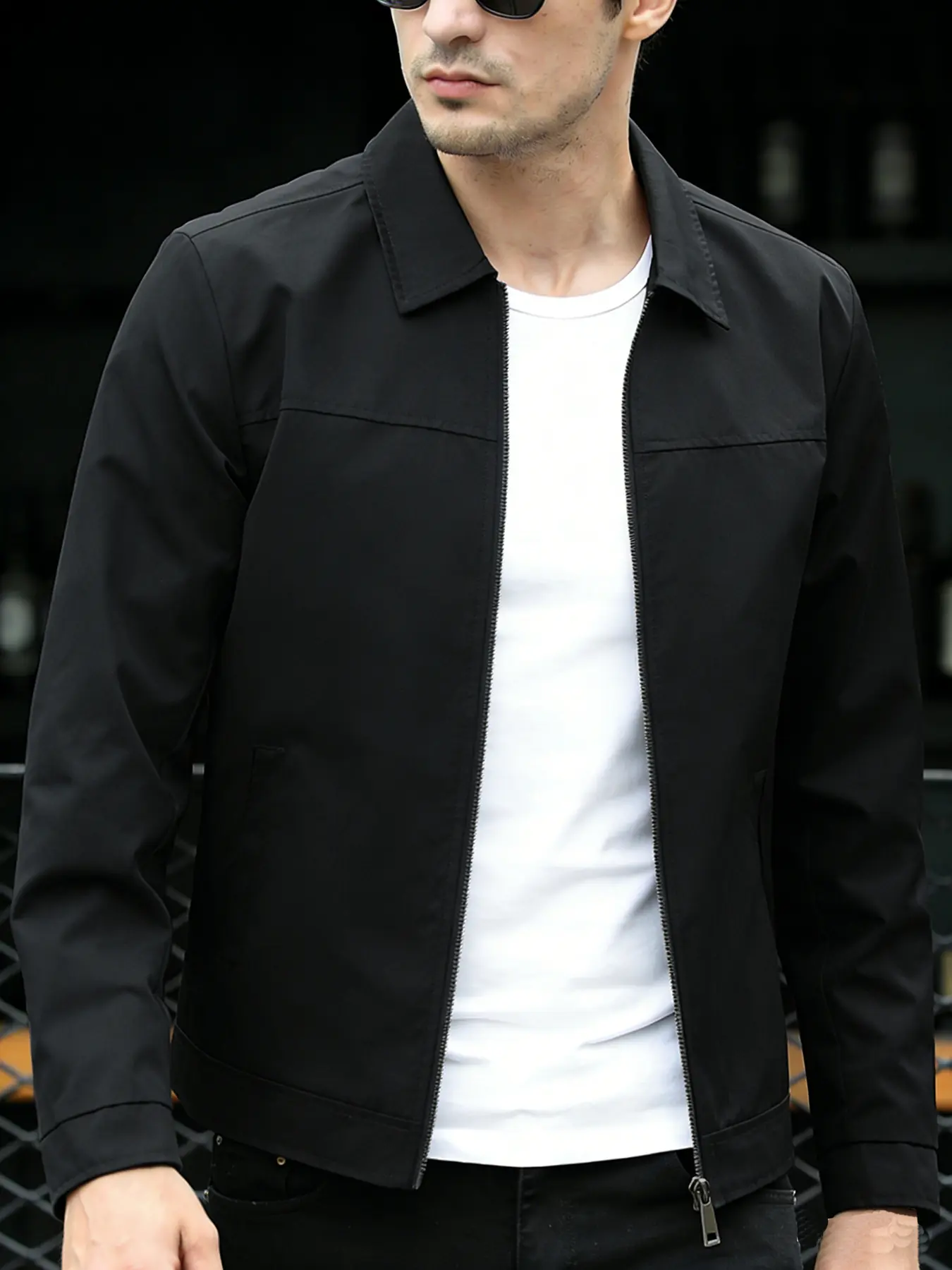 Men's Casual Jacket, 100% Polyester, Easy Care Fabric, Zip Closure, Lightweight Solid Color Notch Lapel Coat, Spring Fall