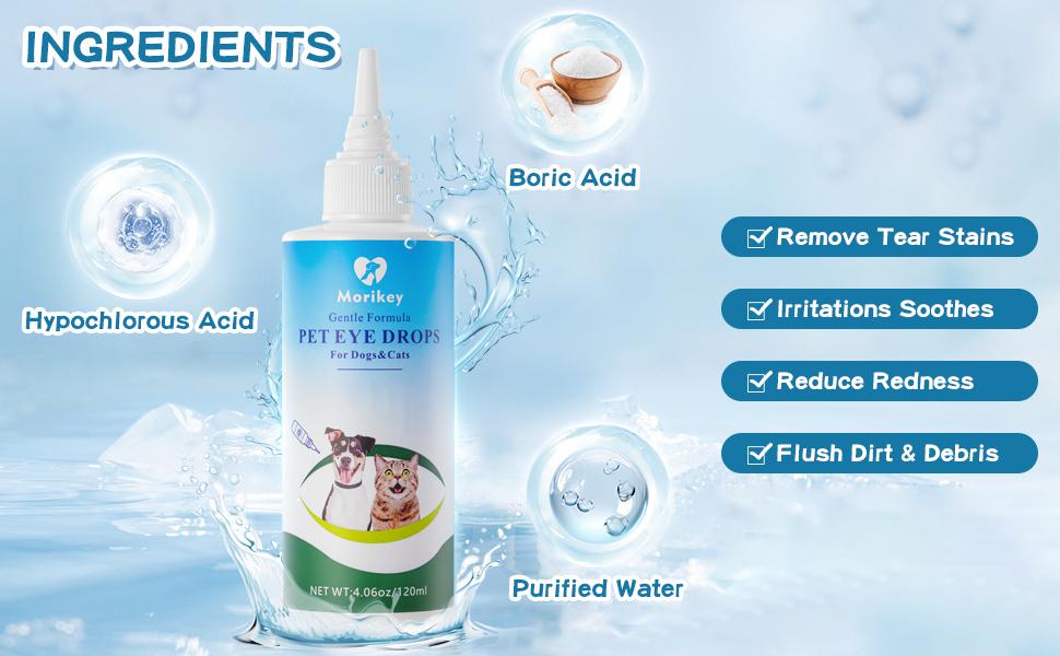 MORIKEY Pet Eye Drops Gentle Eye Care for Dogs and Cats Relieves Itching and Irritation Removes Tear Stains Safe Daily Use
