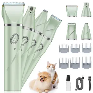 Upgrade Dog Grooming Kit, Cordless Dog Paw Trimmer, 4 in 1 Low Noise Pets Hair Clipper Grooming Kit, 2-Speed Nail Grinder with Stainless Steel Blade for Small Pet with Thick Coats (Green)