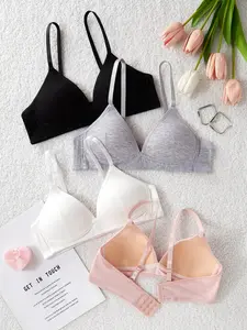 Four-Piece Plain Design Bralette Set, Soft Comfy Bra, Soft Comfortable Underwear for Daily Wear, Gentle Fit for Sensitive Skin, Casual Style, All Seasons