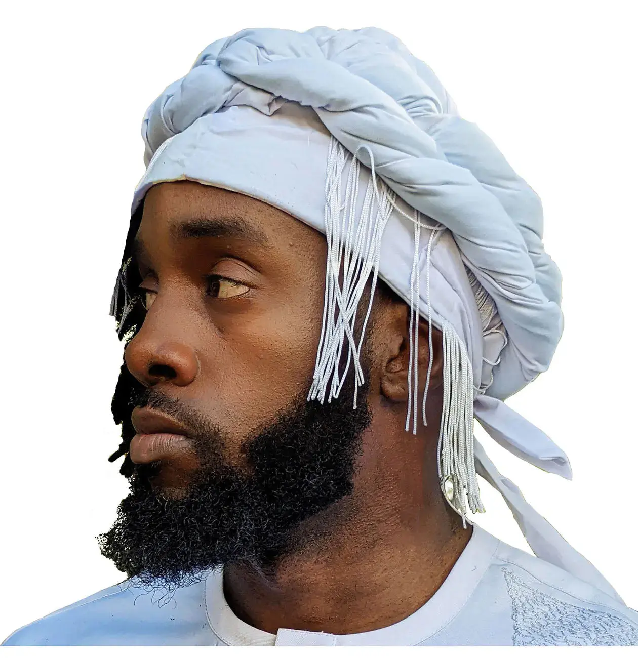 White African pre-tied Turban for Men with Fringe Trim - DPH3949PTF | African Fashion | Dupsie's