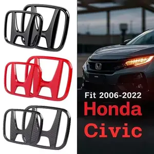 Upgrade for Honda Civic Emblem Badges Kit 8/9.5/10/11 Gen 2006-2022, Front+Rear Logo Replacement, ABS 3 Colors(Carbon Fiber/Red)