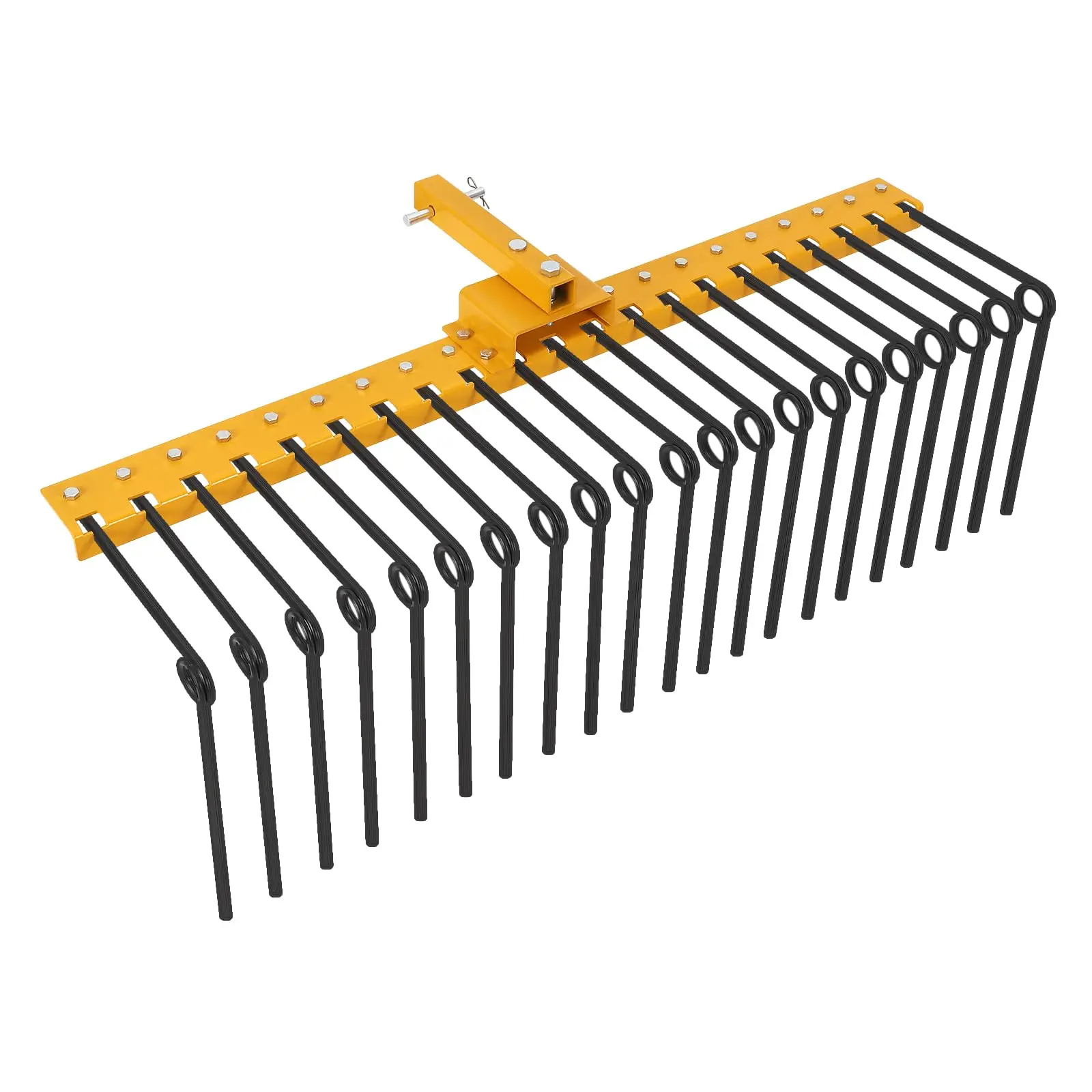 60" Tow-Behind Pine Straw Rake Fits 2" Receiver, Heavy Duty Steel Landscape Rake with 21 Powder-Coated Tines for ATV/UTV/Lawn Tractor,Yellow
