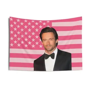 Hugh Jackman Pink American Flag Tapestry, aesthetic room decor, funny room decor, Hugh Jackman gift