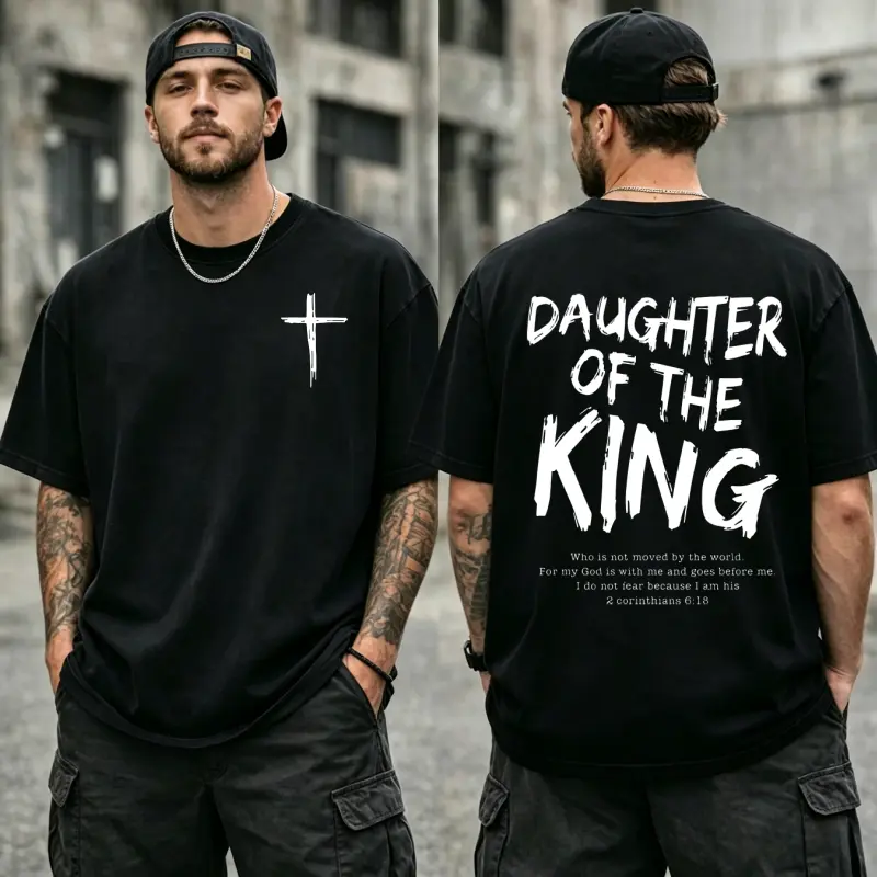 Women's King Jesus Graphic T-shirt, Casual Loose Fit Top in Smooth Combed Cotton with a Double-Sided Print and Ribbed Crew Neck, Tshirt