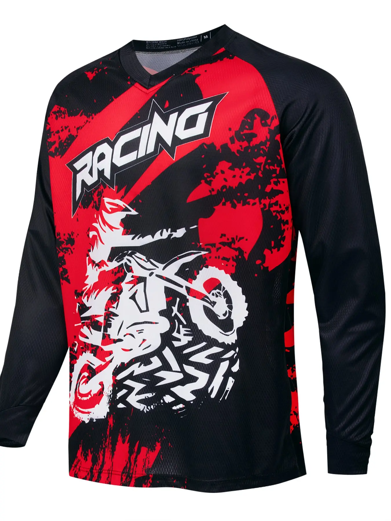 MTB Racing Downhill Jersey, Long Sleeve Sporty Biking Shirt, All Seasons Loose-Fitting, All over Print, Motocross & MTB Motorsport, Cycling Sports Wear