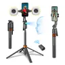 70" Aluminium Alloy Adjustable 360° Tracking Camera Tripod-Stick, Detachable Auto Face Tracking Accessory with 3 Light Modes, Gesture Control, Bluetooth/Cable Remote, Smartphone Holder for Video Recording, TikTok Live Streaming